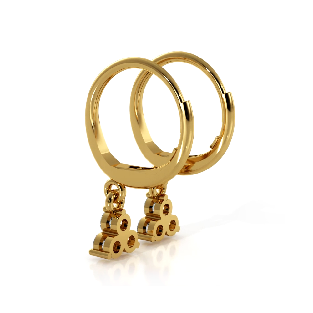 Trillium 0.70 ctw. Three Stone Dangle Round Diamond Hoop Earrings-VIRABYANI