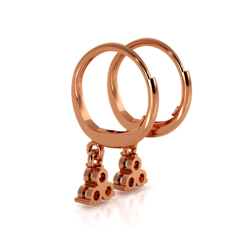 Trillium 0.70 ctw. Three Stone Dangle Round Diamond Hoop Earrings-VIRABYANI