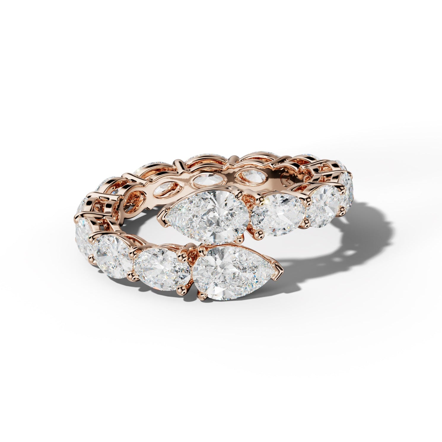 4.0 ct Oval and Pear Shape Diamond Open Snake Eternity Ring