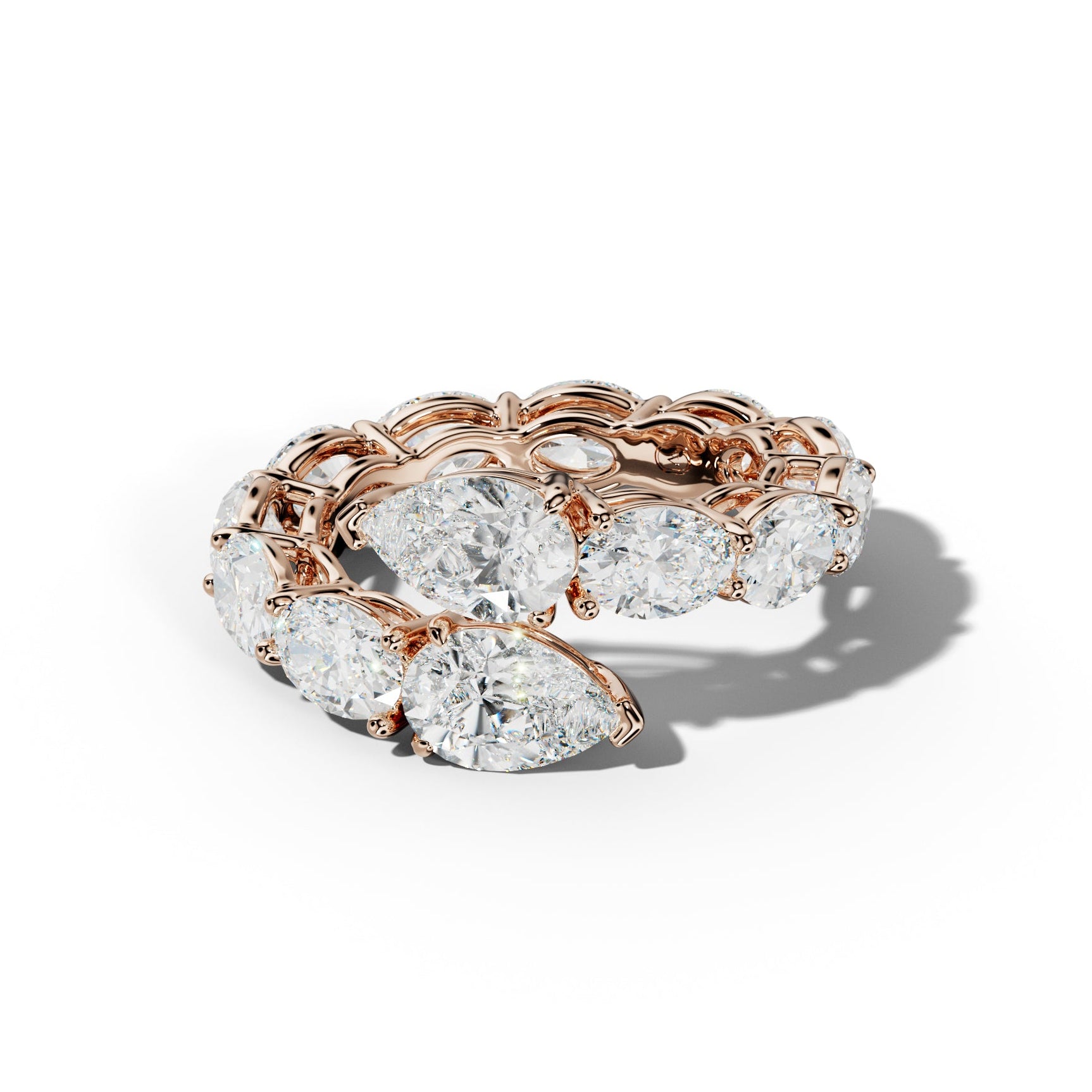 8.0 ct Oval and Pear Shape Diamond Open Snake Eternity Ring