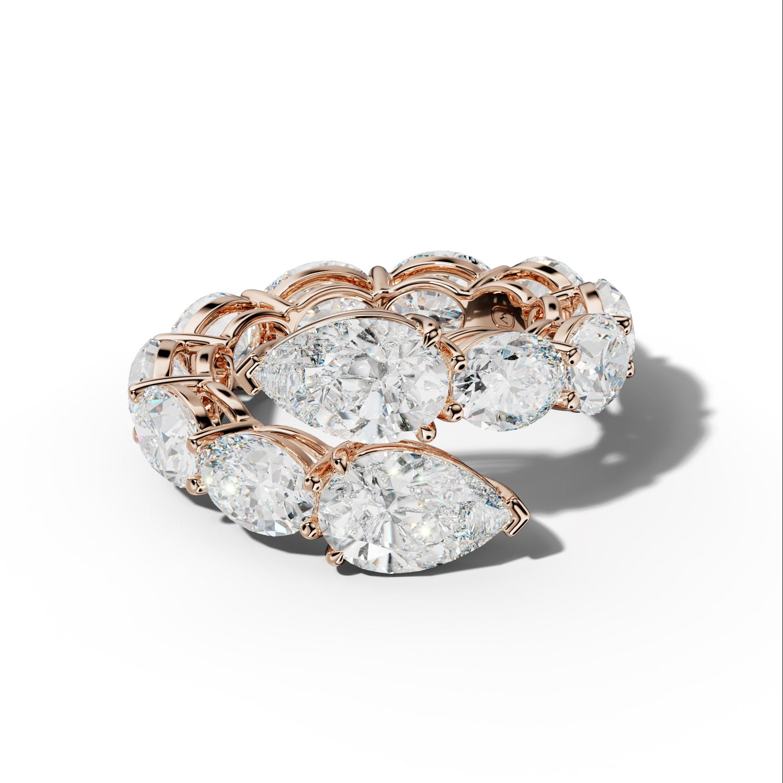 10.0 ct Oval and Pear Shape Diamond Open Snake Eternity Ring