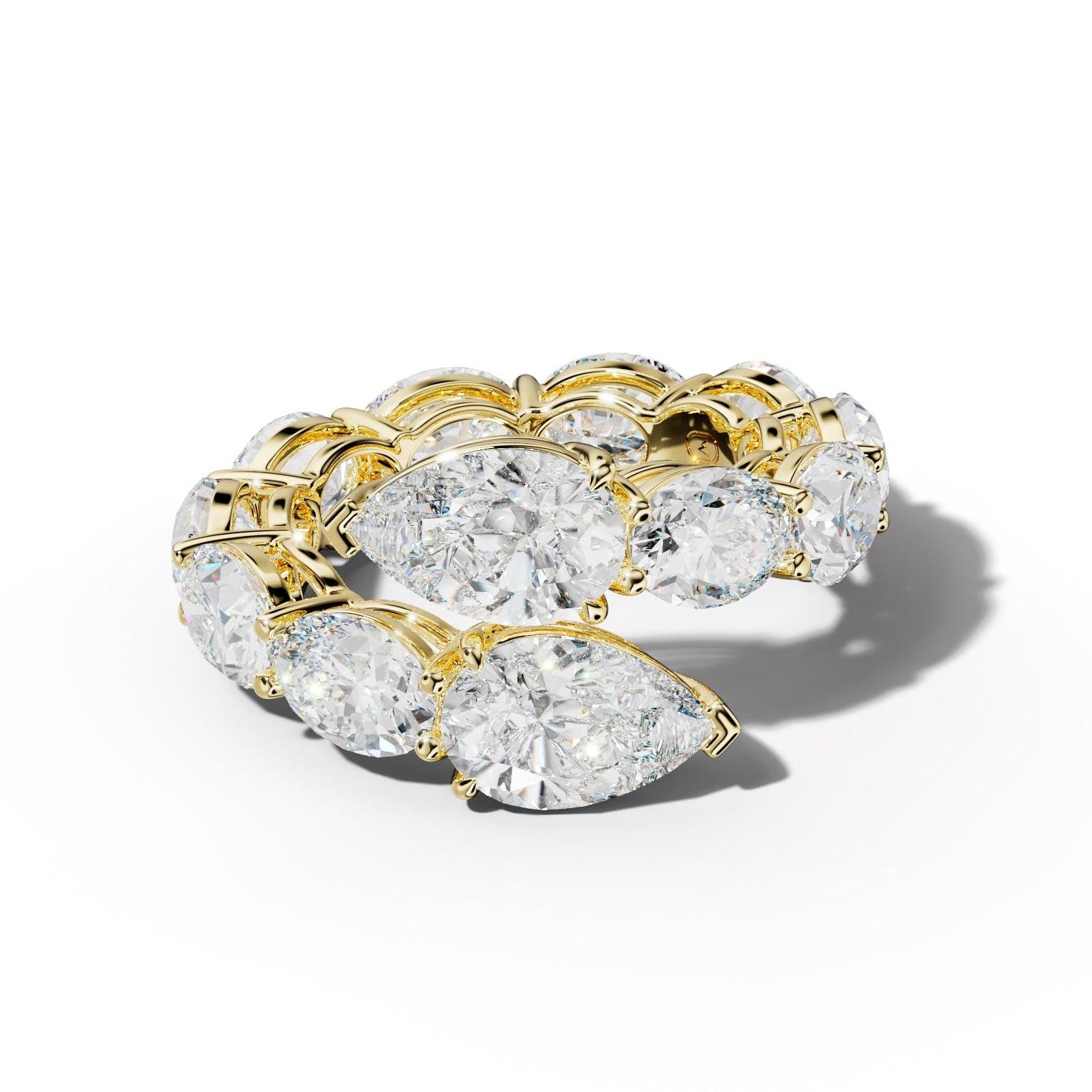 10.0 ct Oval and Pear Shape Diamond Open Snake Eternity Ring
