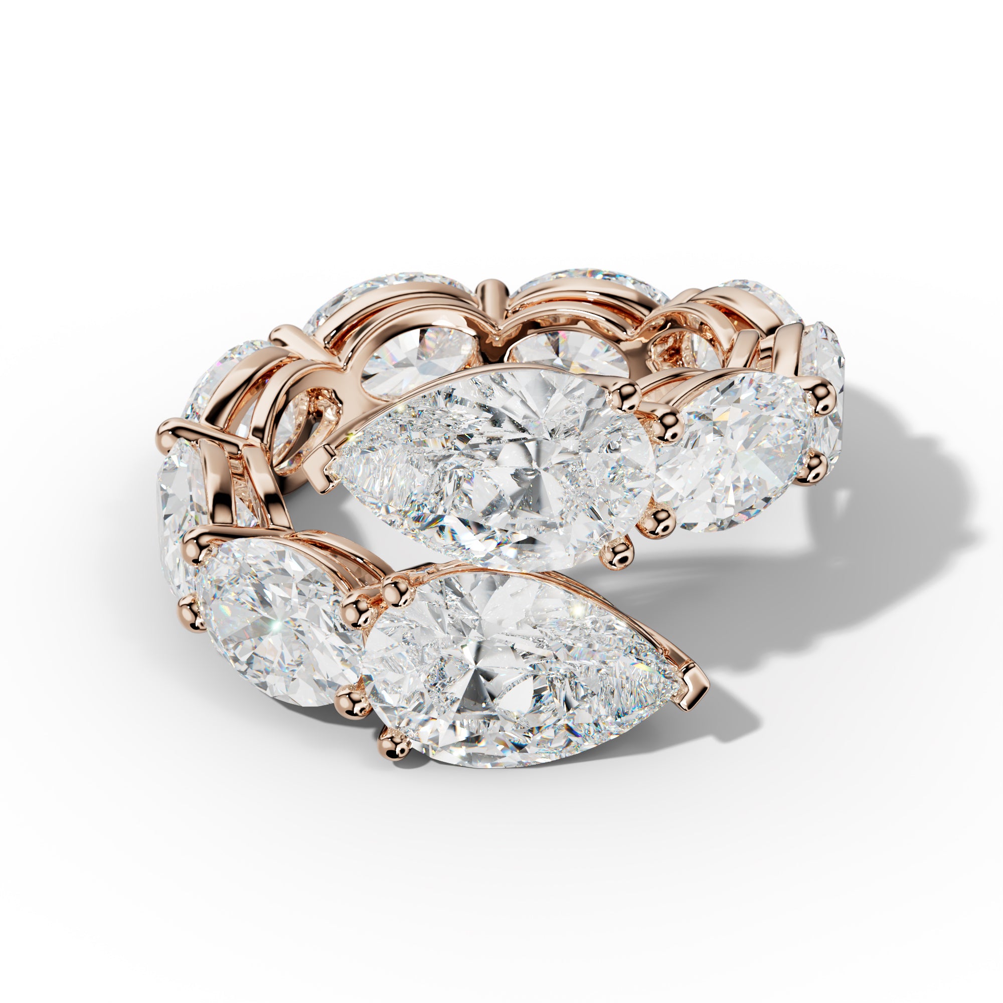 12.0 ct Oval and Pear Shape Diamond Open Snake Eternity Ring