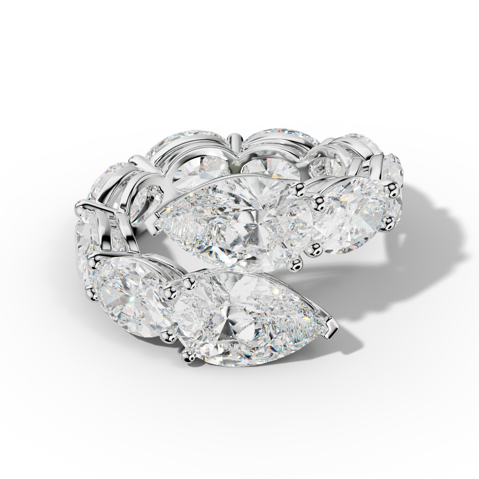 12.0 ct Oval and Pear Shape Diamond Open Snake Eternity Ring