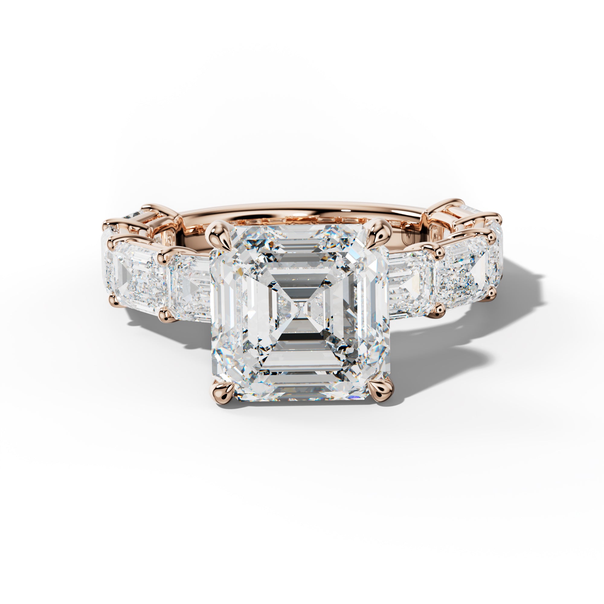 Hayden Asscher Diamond Engagement Ring With East West Emerald Cut Side Stones