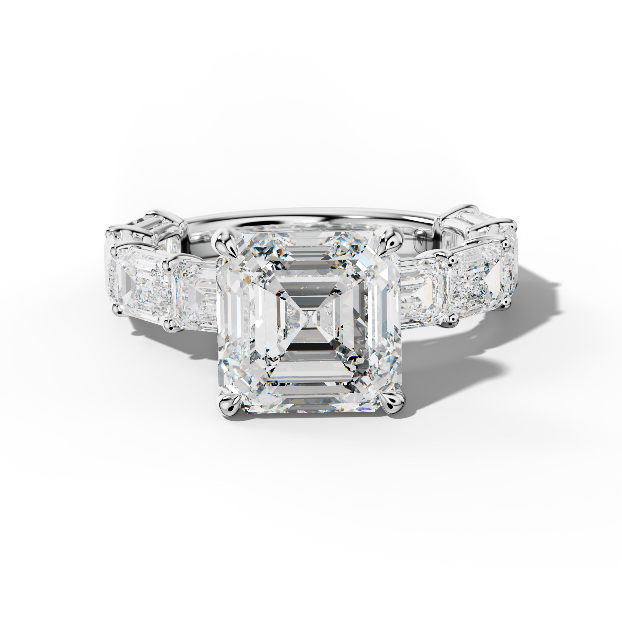 Hayden Asscher Diamond Engagement Ring With East West Emerald Cut Side Stones
