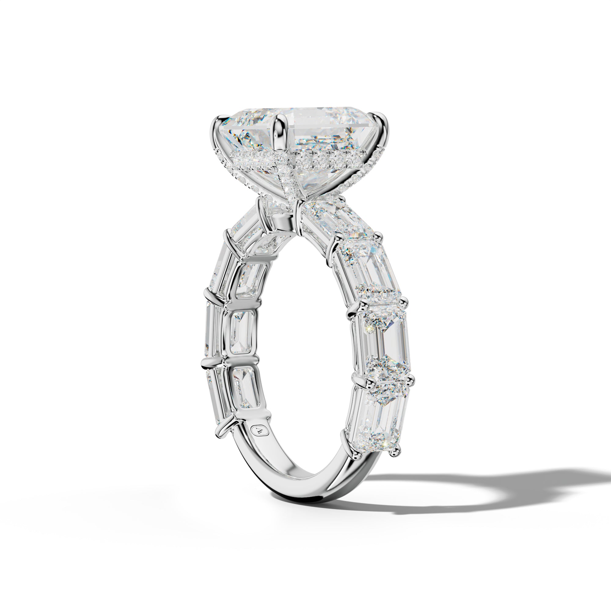 Hayden Asscher Diamond Engagement Ring With East West Emerald Cut Side Stones