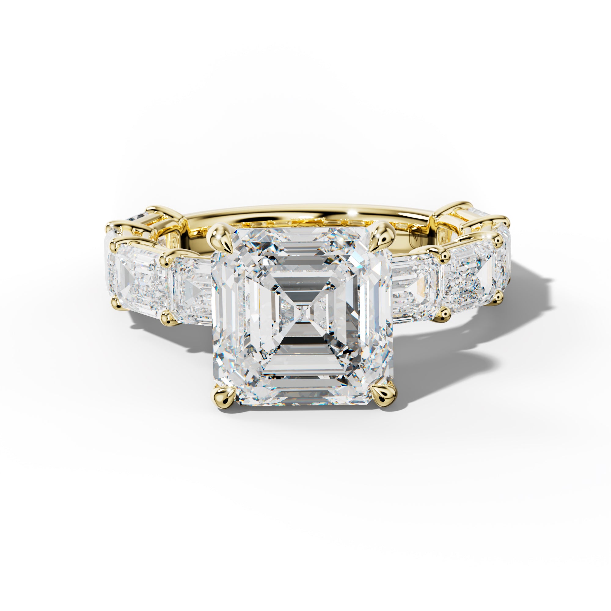 Hayden Asscher Diamond Engagement Ring With East West Emerald Cut Side Stones
