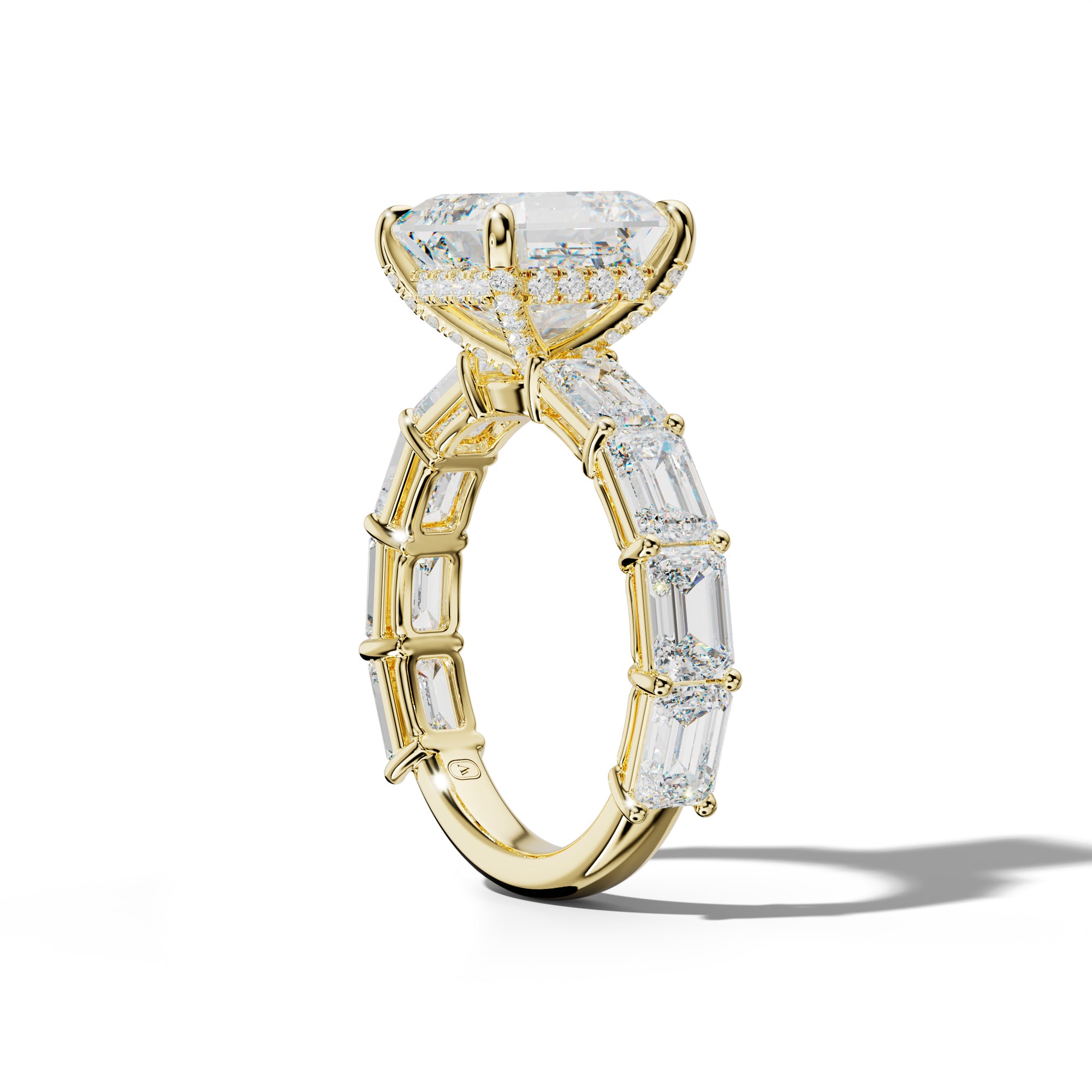 Hayden Asscher Diamond Engagement Ring With East West Emerald Cut Side Stones