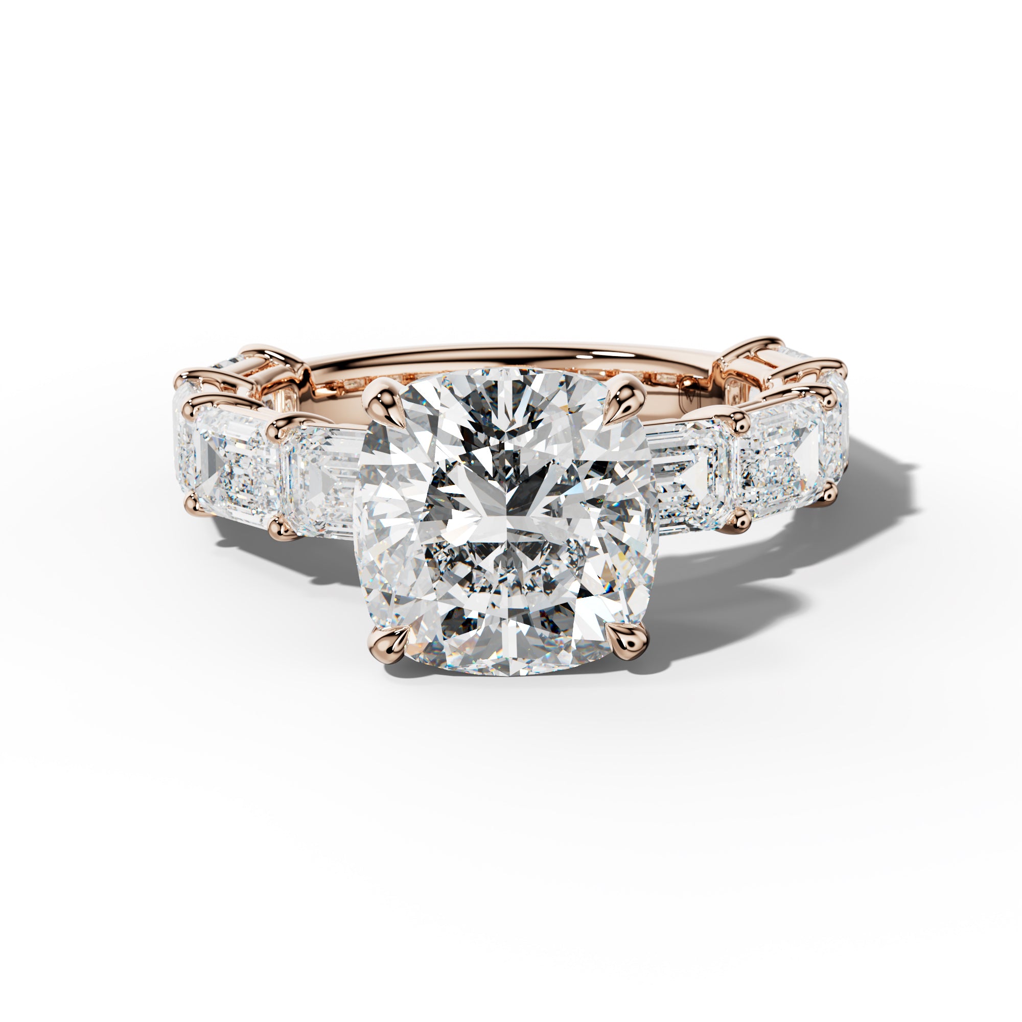 Hayden Cushion Diamond Engagement Ring With East West Emerald Cut Side Stones
