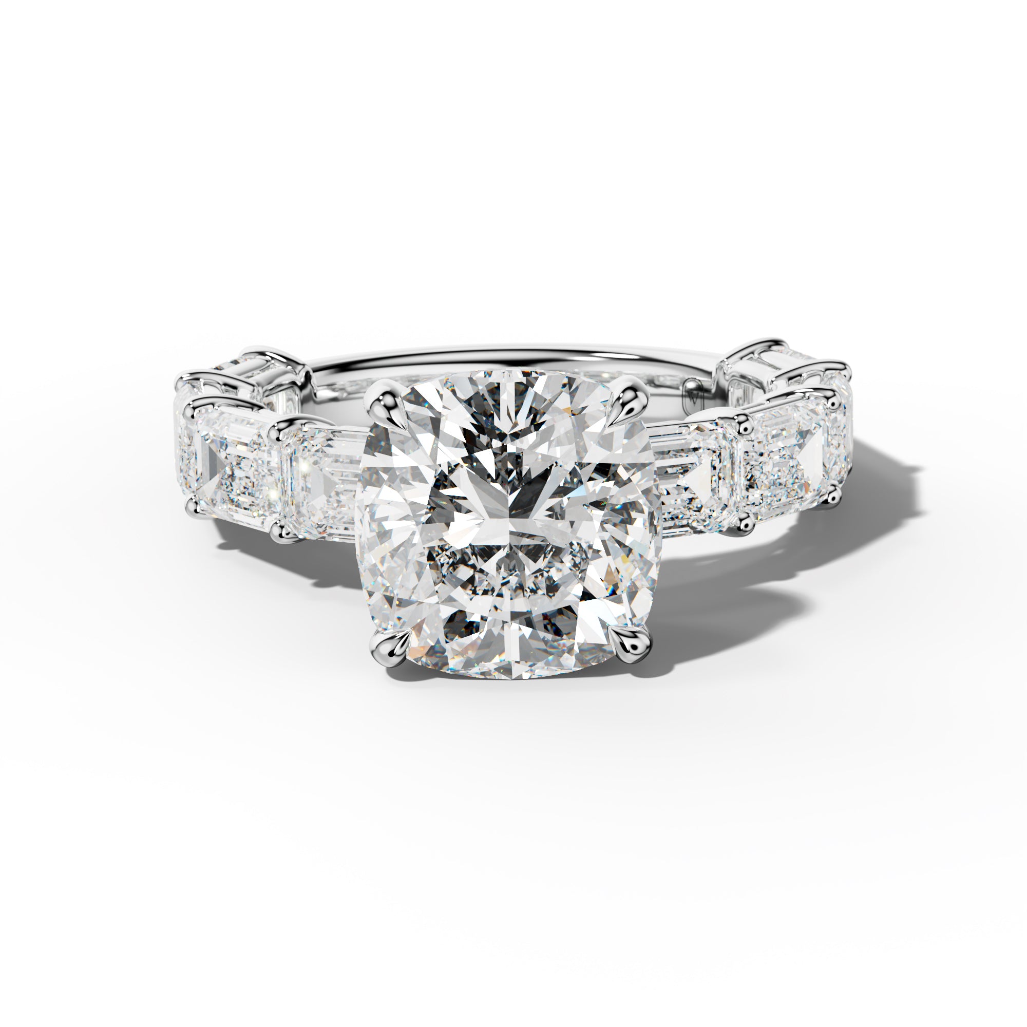 Hayden Cushion Diamond Engagement Ring With East West Emerald Cut Side Stones