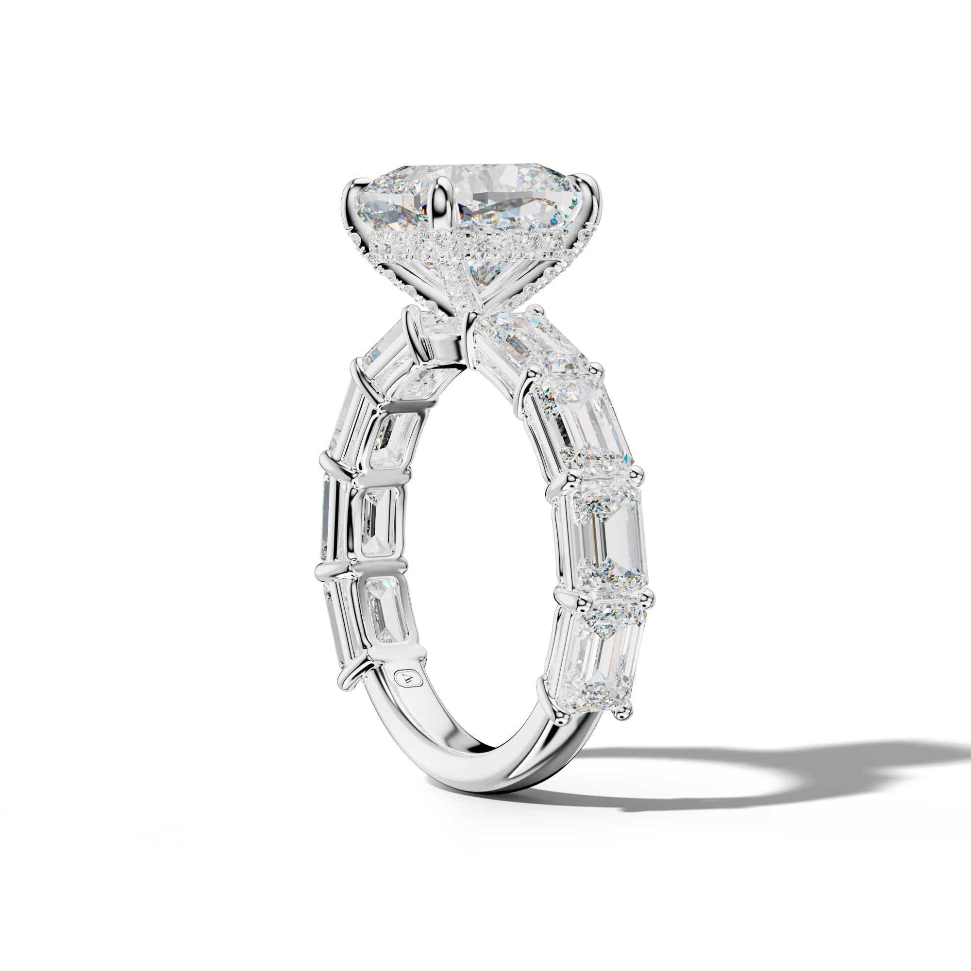 Hayden Cushion Diamond Engagement Ring With East West Emerald Cut Side Stones