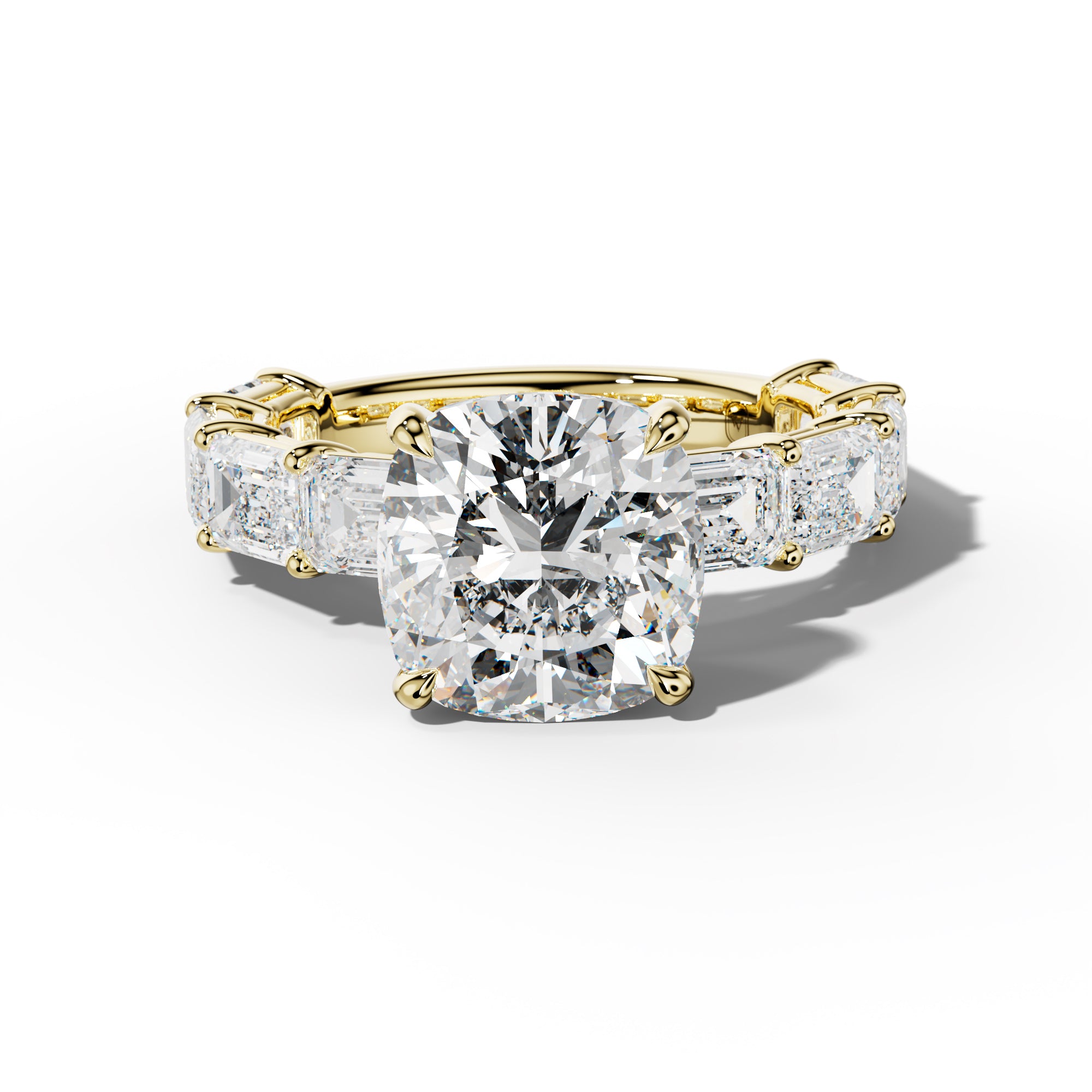 Hayden Cushion Diamond Engagement Ring With East West Emerald Cut Side Stones