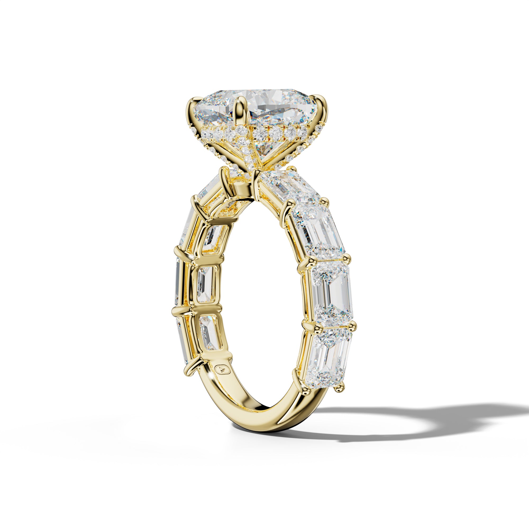 Hayden Cushion Diamond Engagement Ring With East West Emerald Cut Side Stones