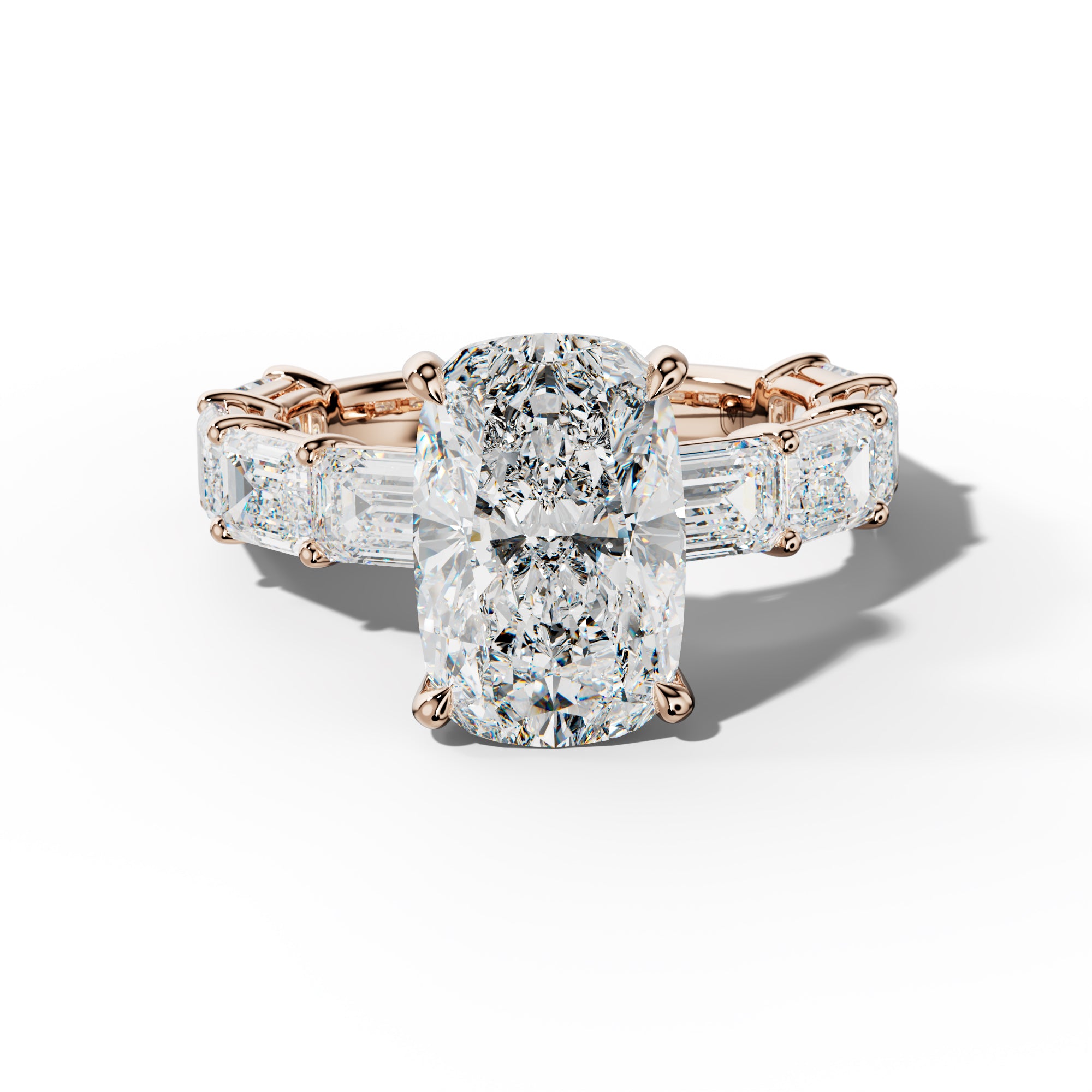 Hayden Elongated Cushion Diamond Engagement Ring With East West Emerald Cut Side Stones