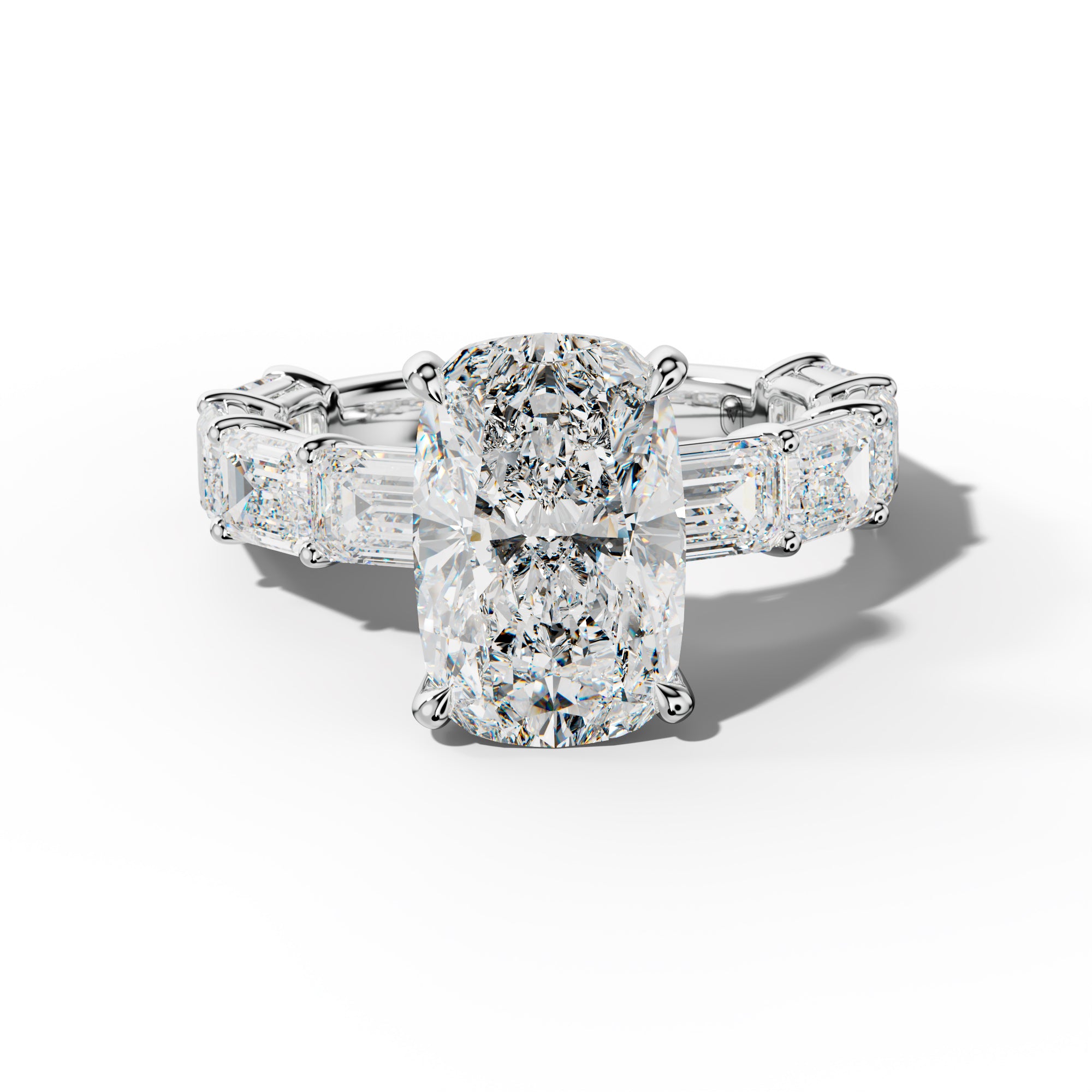 Hayden Elongated Cushion Diamond Engagement Ring With East West Emerald Cut Side Stones