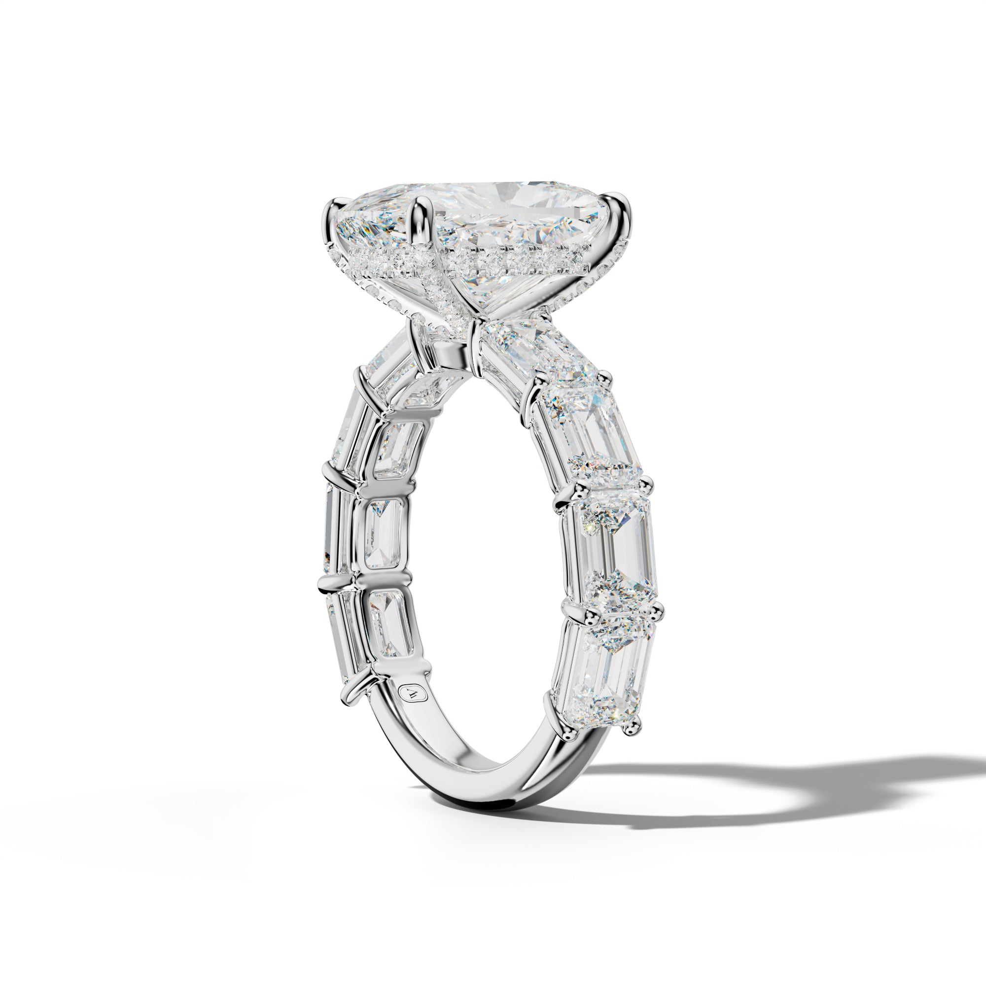 Hayden Elongated Cushion Diamond Engagement Ring With East West Emerald Cut Side Stones