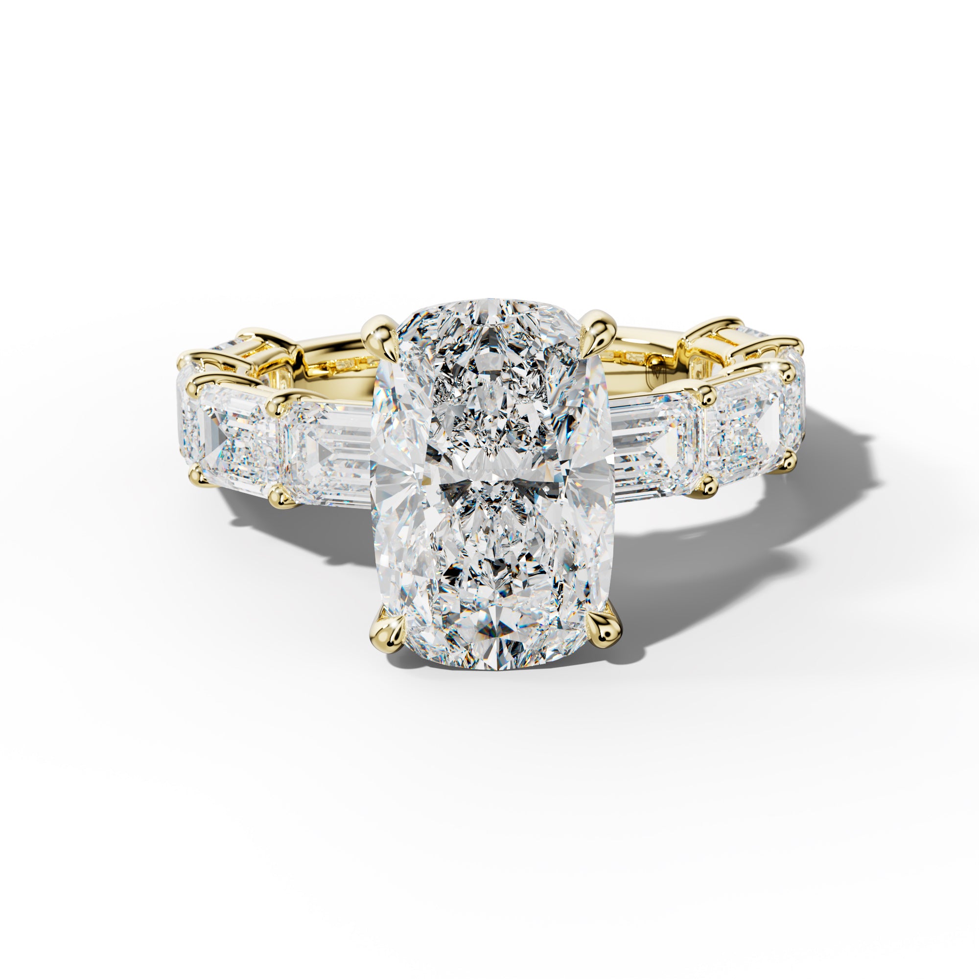 Hayden Elongated Cushion Diamond Engagement Ring With East West Emerald Cut Side Stones
