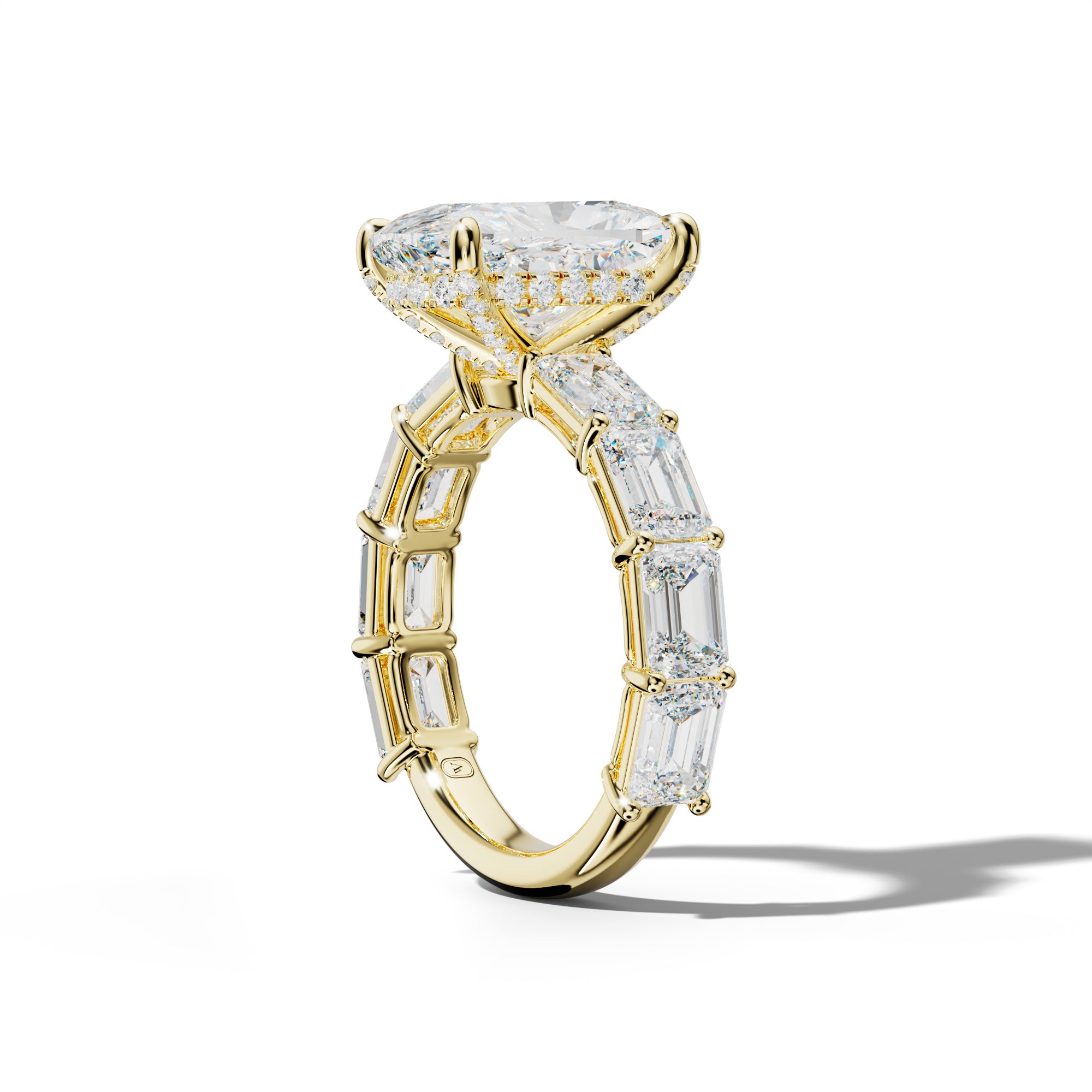 Hayden Elongated Cushion Diamond Engagement Ring With East West Emerald Cut Side Stones