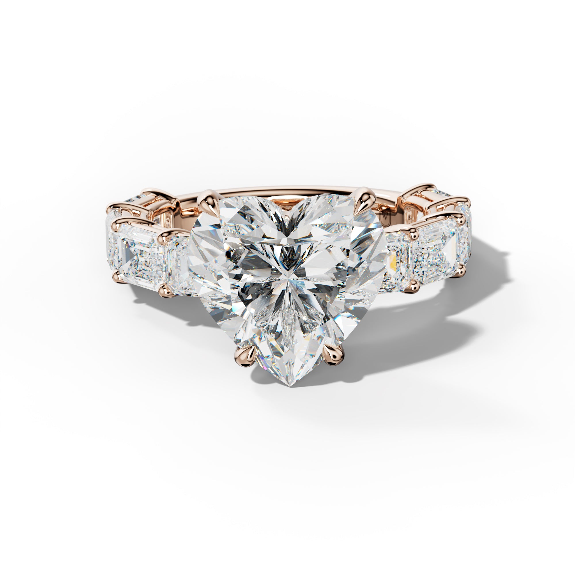 Hayden Heart Diamond Engagement Ring With East West Emerald Cut Side Stones