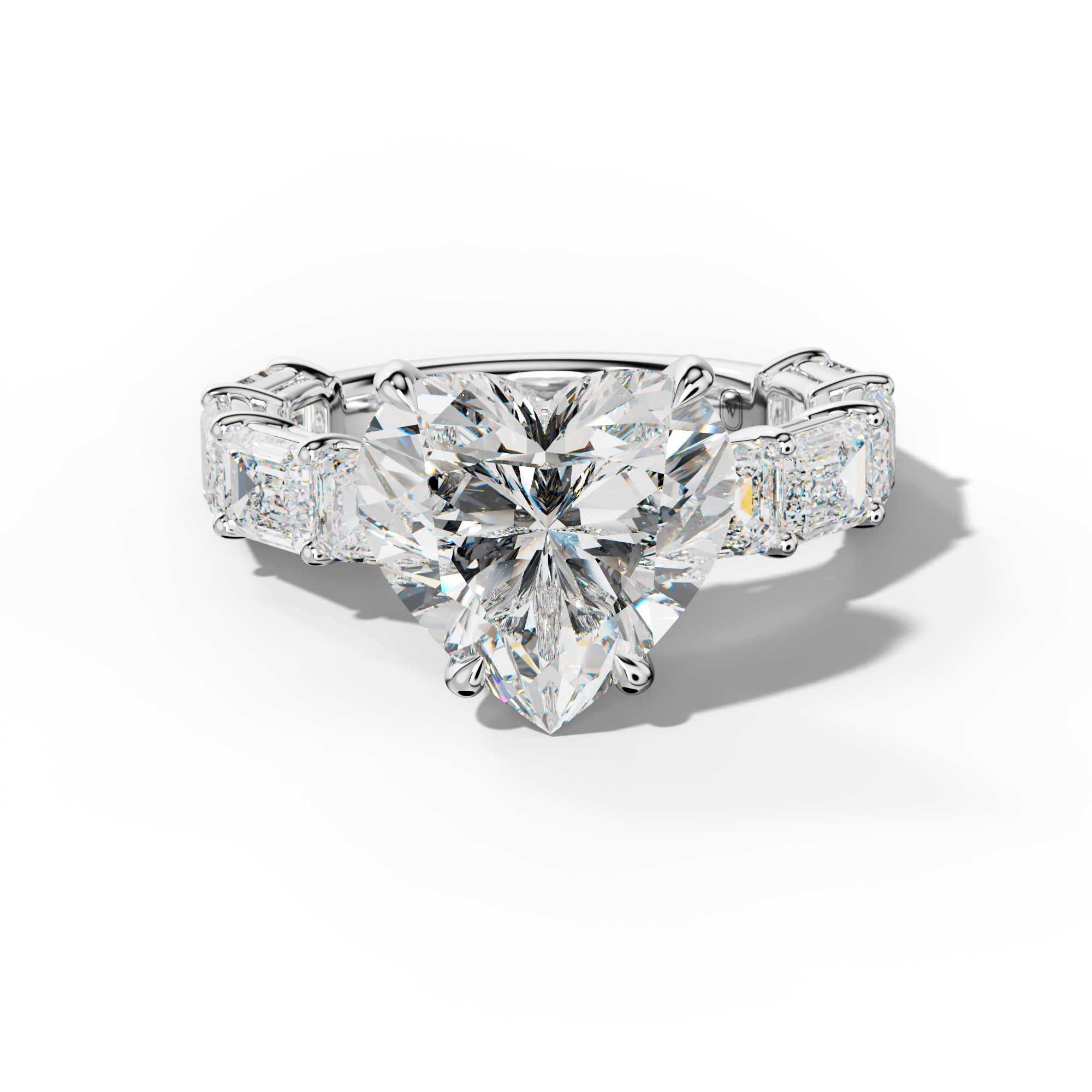 Hayden Heart Diamond Engagement Ring With East West Emerald Cut Side Stones
