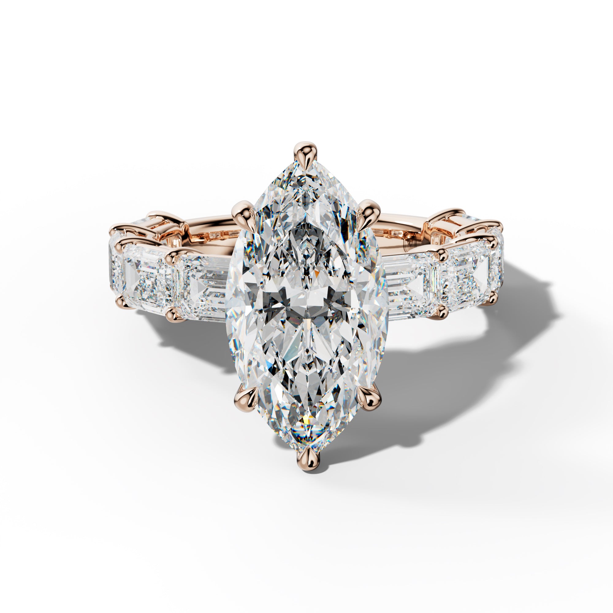 Hayden Marquise Diamond Engagement Ring With East West Emerald Cut Side Stones