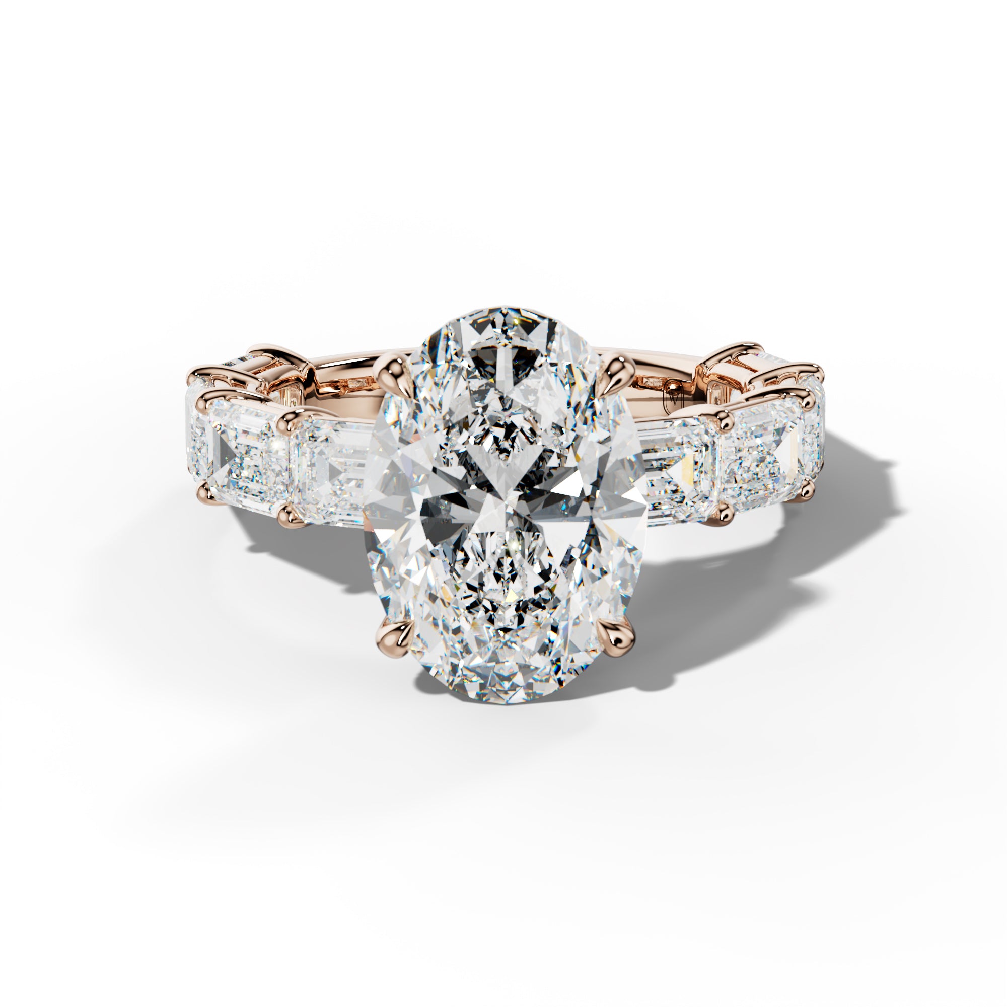 Hayden Oval Diamond Engagement Ring With East West Emerald Cut Side Stones