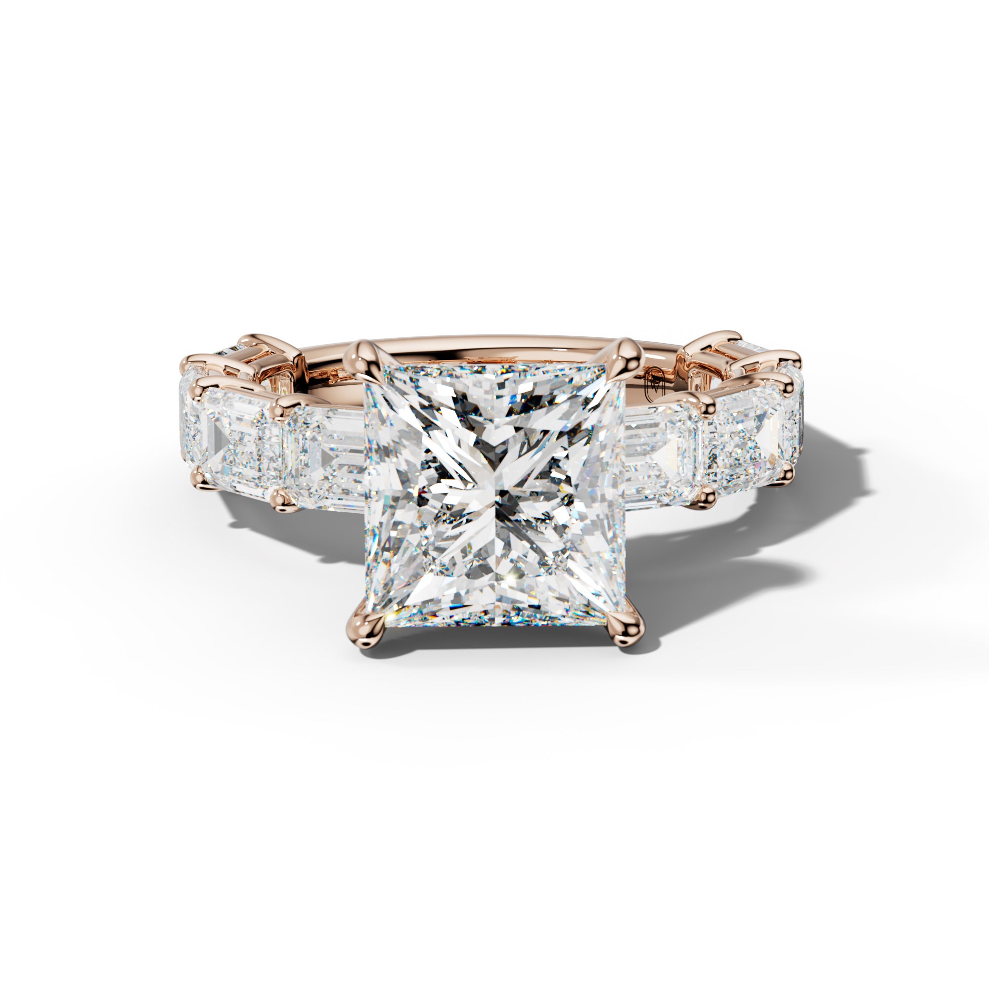 Hayden Princess Cut Engagement Ring With East West Emerald Cut Side Stones