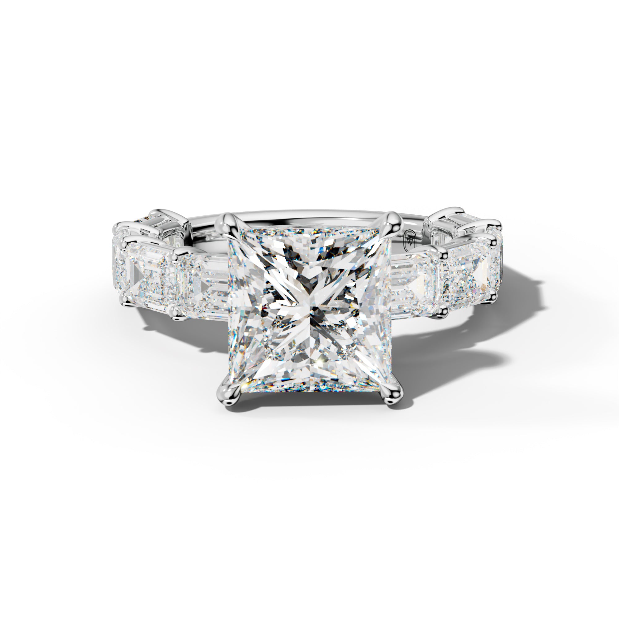Hayden Princess Cut Engagement Ring With East West Emerald Cut Side Stones