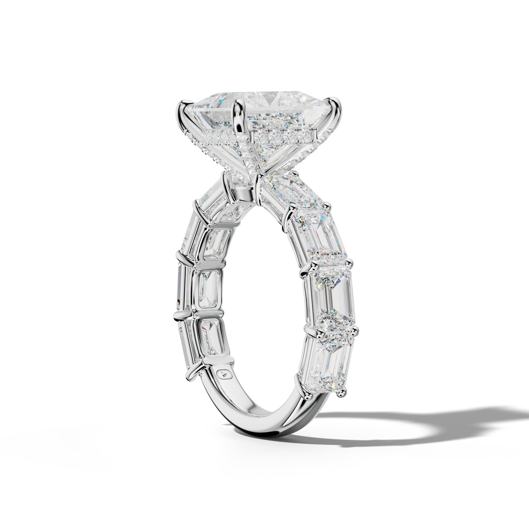 Hayden Princess Cut Engagement Ring With East West Emerald Cut Side Stones