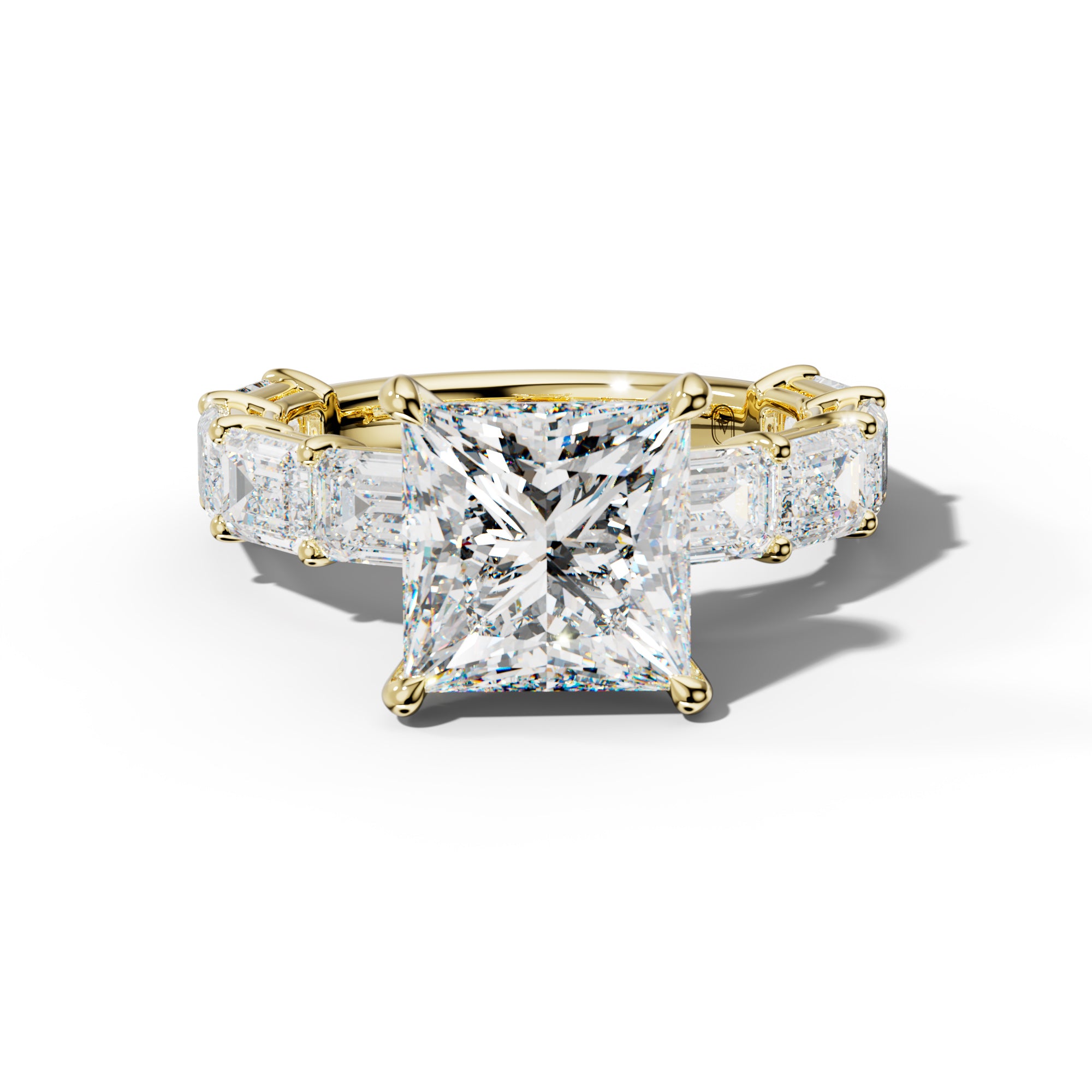 Hayden Princess Cut Engagement Ring With East West Emerald Cut Side Stones
