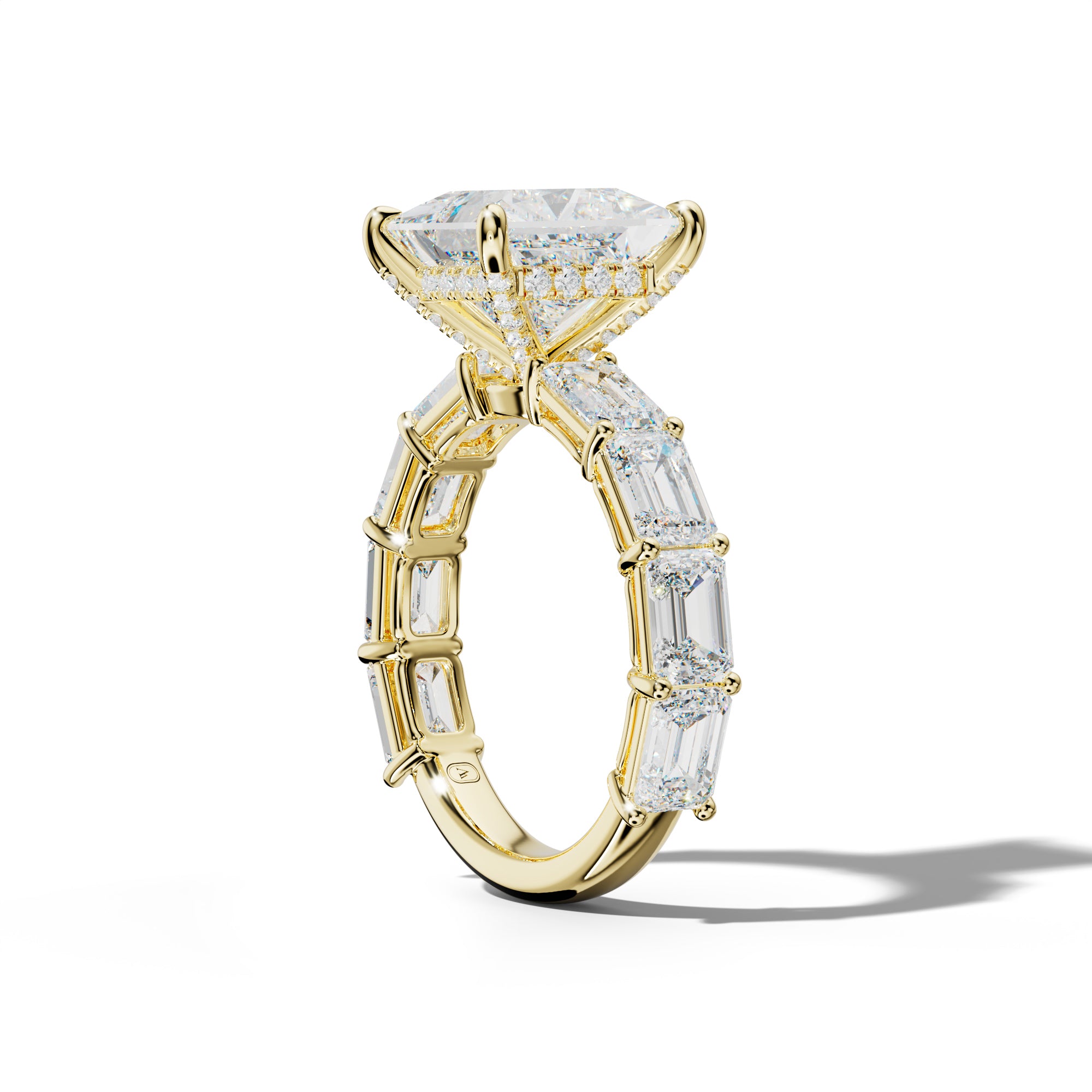 Hayden Princess Cut Engagement Ring With East West Emerald Cut Side Stones