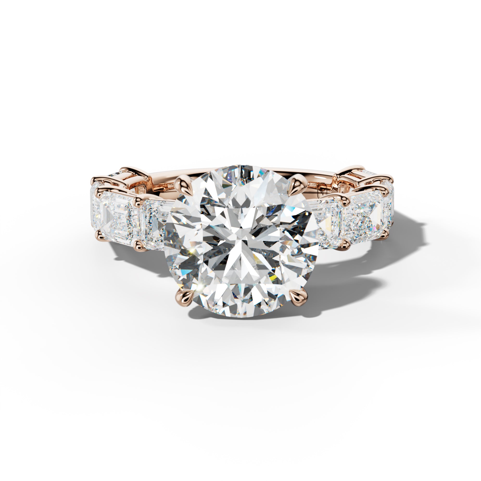 Hayden Round Diamond Engagement Ring With East West Emerald Cut Side Stones