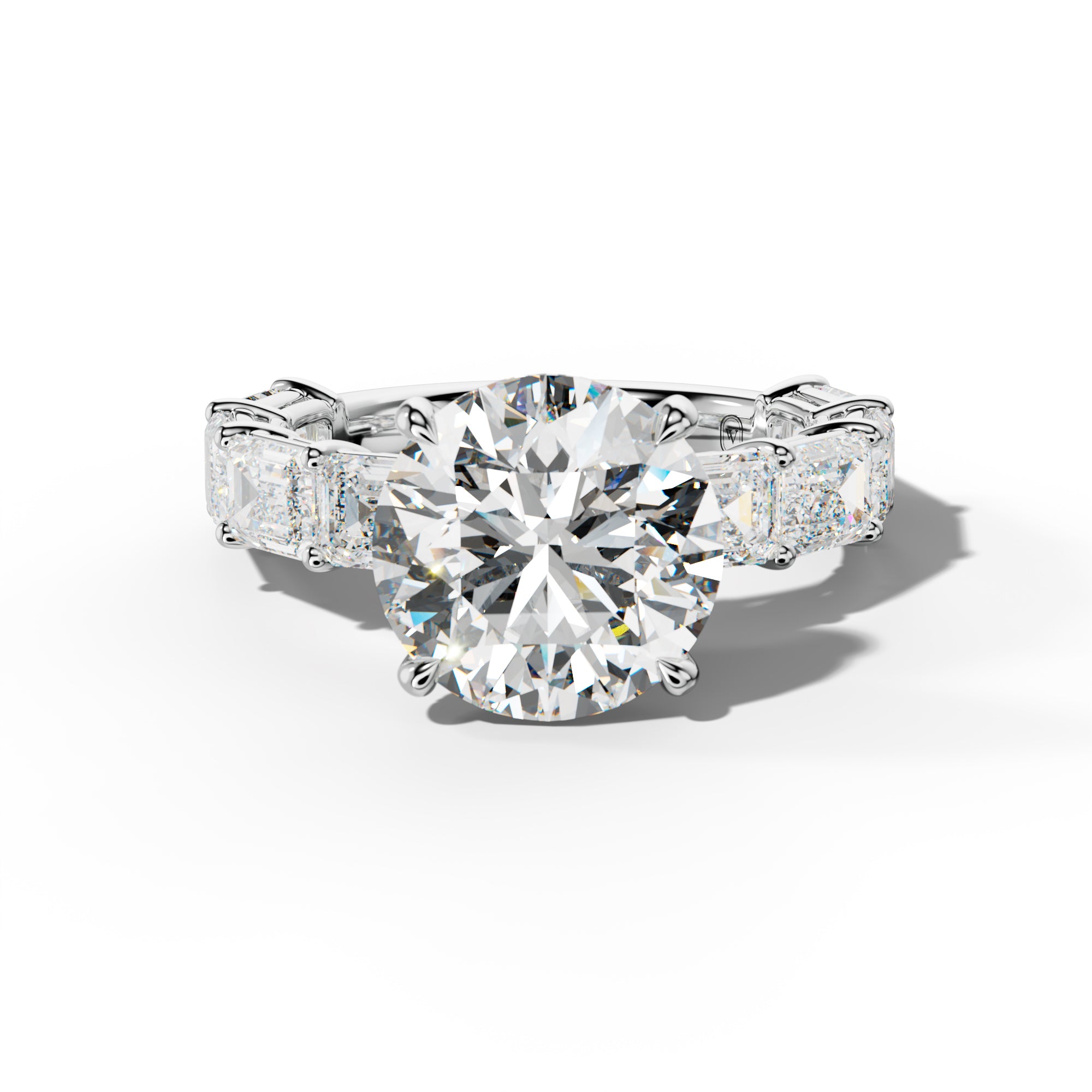 Hayden Round Diamond Engagement Ring With East West Emerald Cut Side Stones