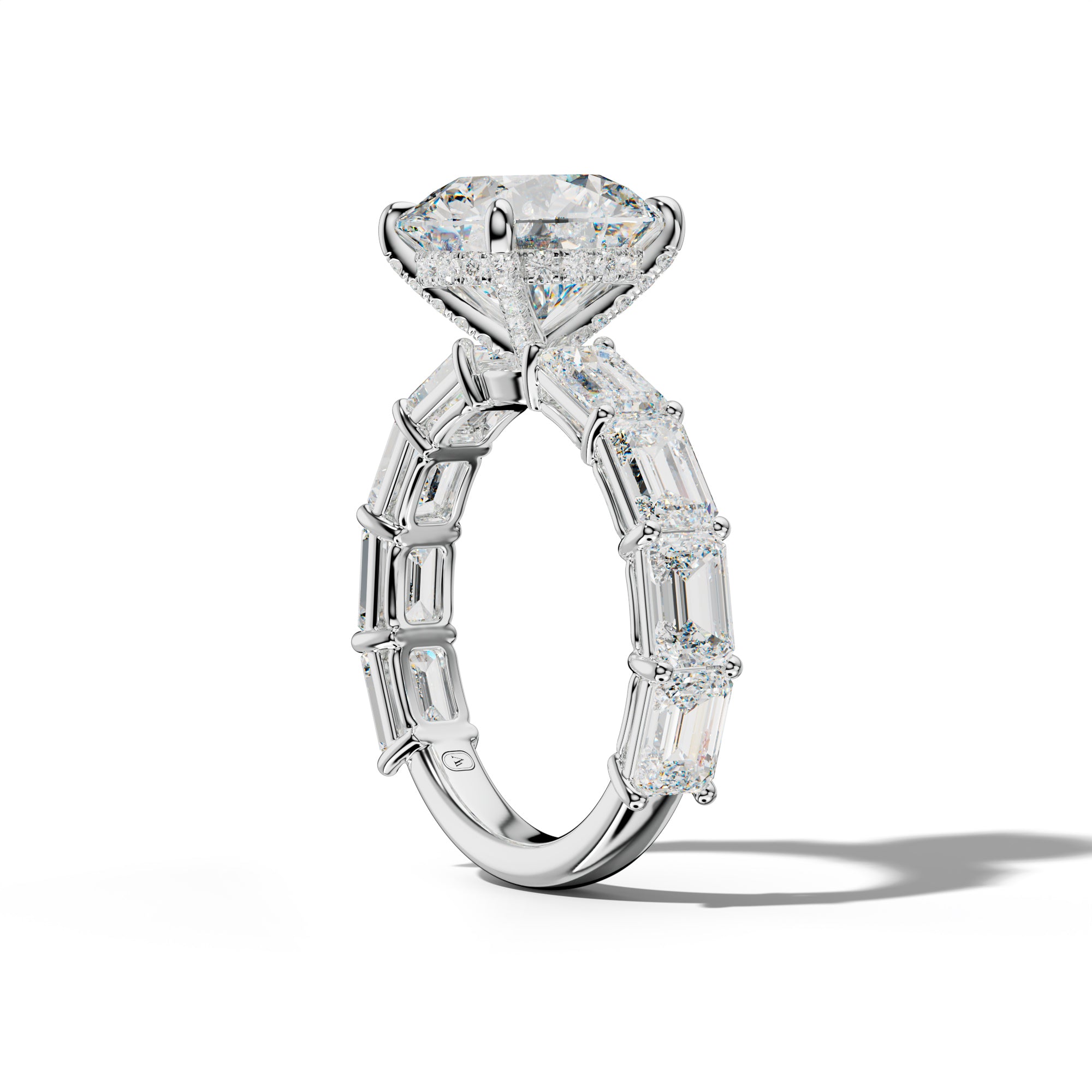 Hayden Round Diamond Engagement Ring With East West Emerald Cut Side Stones