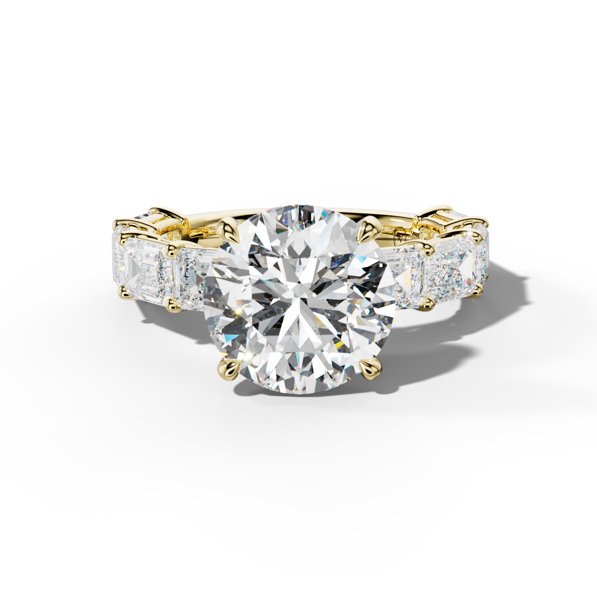 Hayden Round Diamond Engagement Ring With East West Emerald Cut Side Stones
