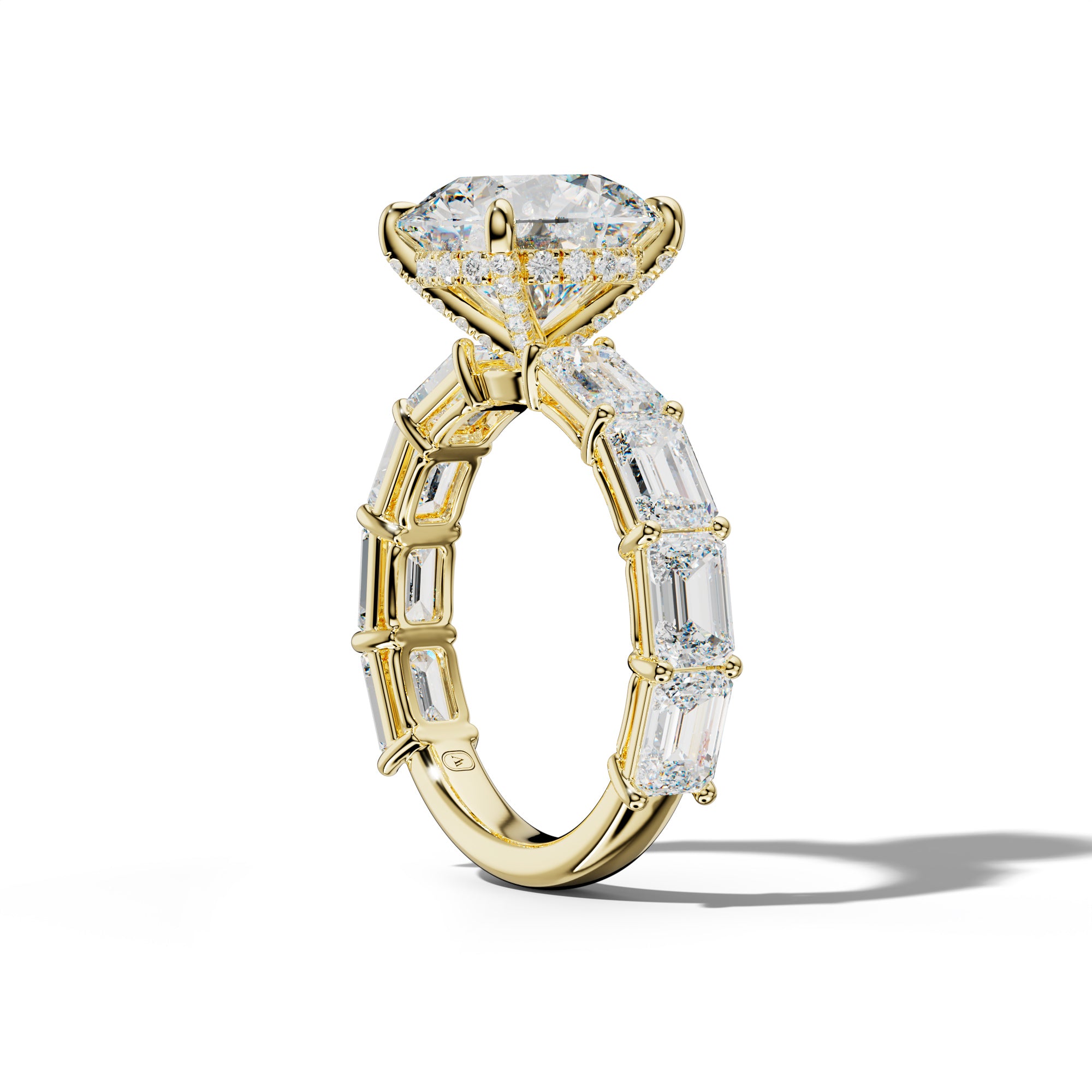 Hayden Round Diamond Engagement Ring With East West Emerald Cut Side Stones