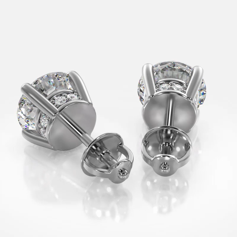 Stud Earrings with Side Hidden Halo Diamonds