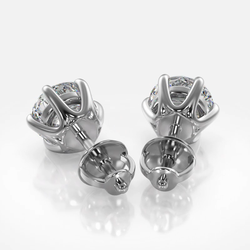 Six Prongs U Shape Diamond Studs Earrings