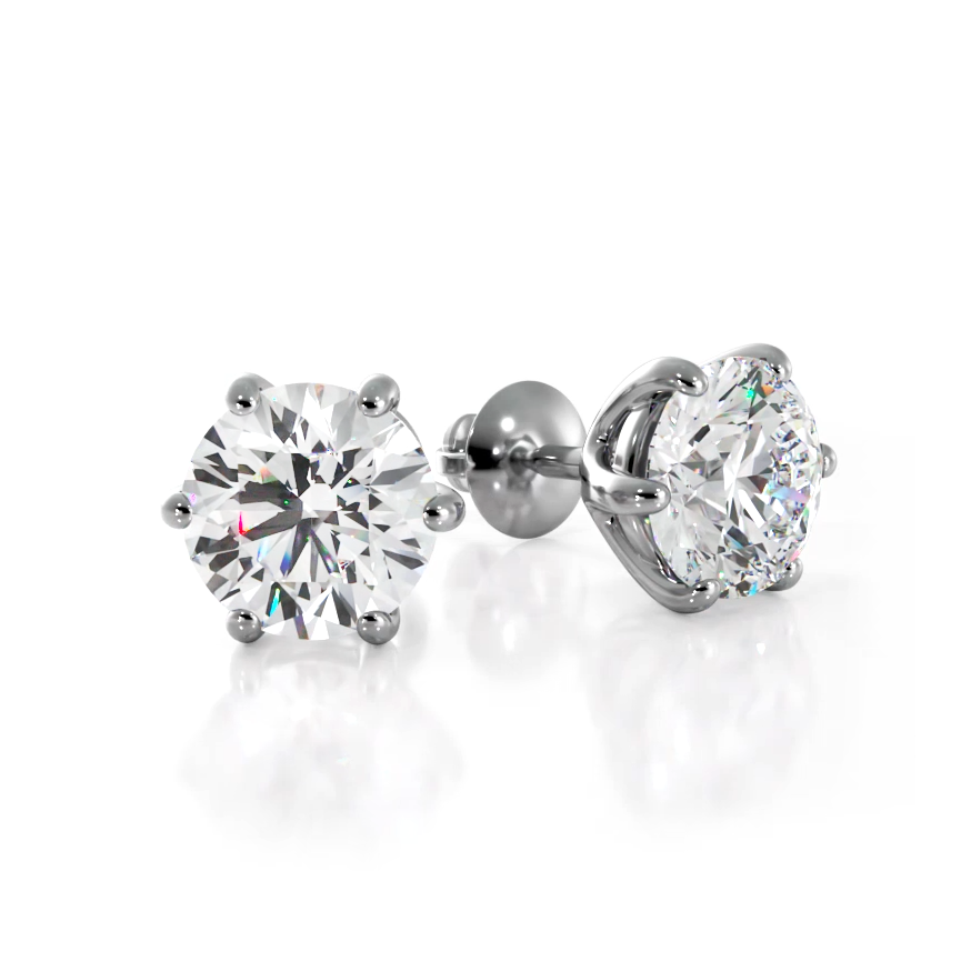 Six Prongs U Shape Diamond Studs Earrings