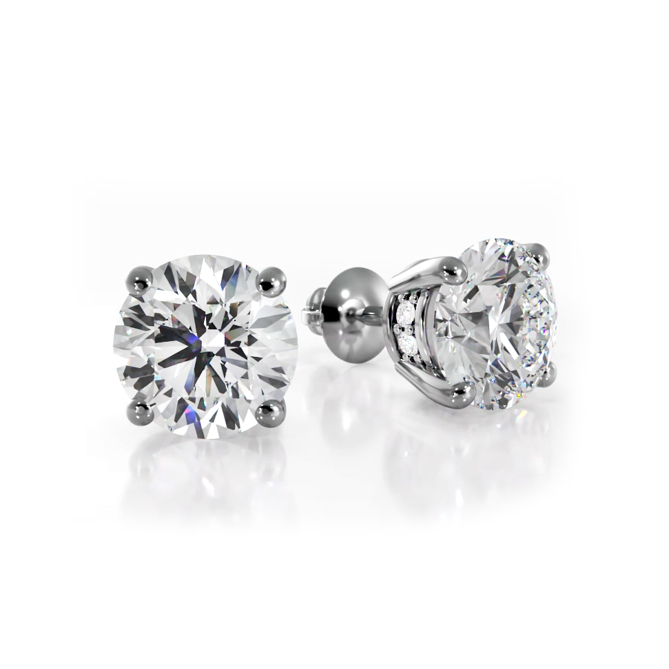 Stud Earrings with Side Hidden Halo Diamonds