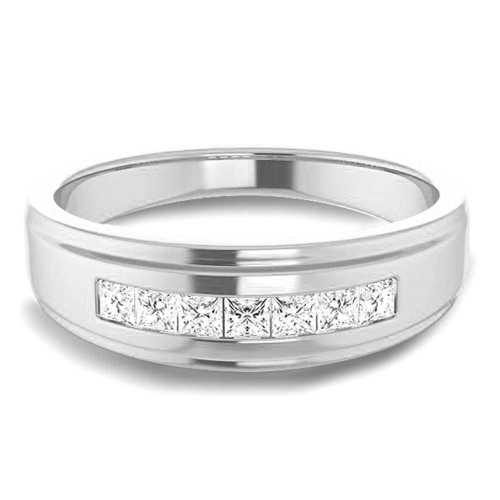 Seven Stone Channel Set Princess Diamond Men's Ring-VIRABYANI