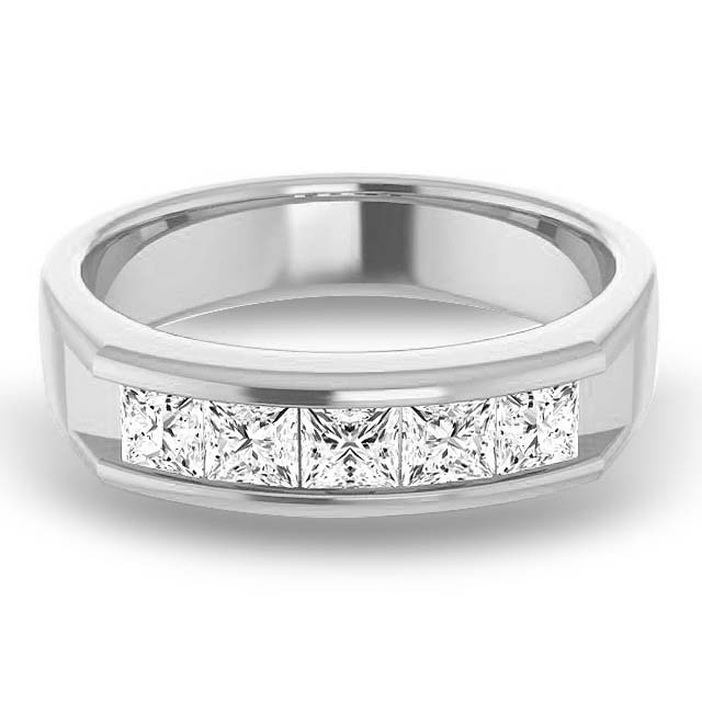 1.50 ctw Channel Set Princess Cut Diamond Men's Ring Five Stone-VIRABYANI