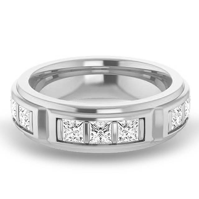 2.70 ctw Bar Set Princess Cut Diamond Men's Ring-VIRABYANI