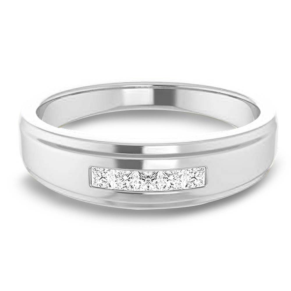 Five Stone Channel set Princess Diamond Men's Ring-VIRABYANI