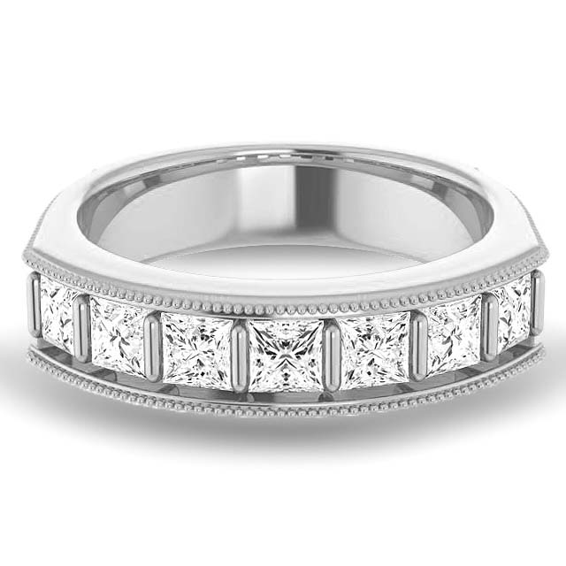 2.0 ctw Bar Set Princess Cut Diamond Milgrain Accent Men's Ring-VIRABYANI