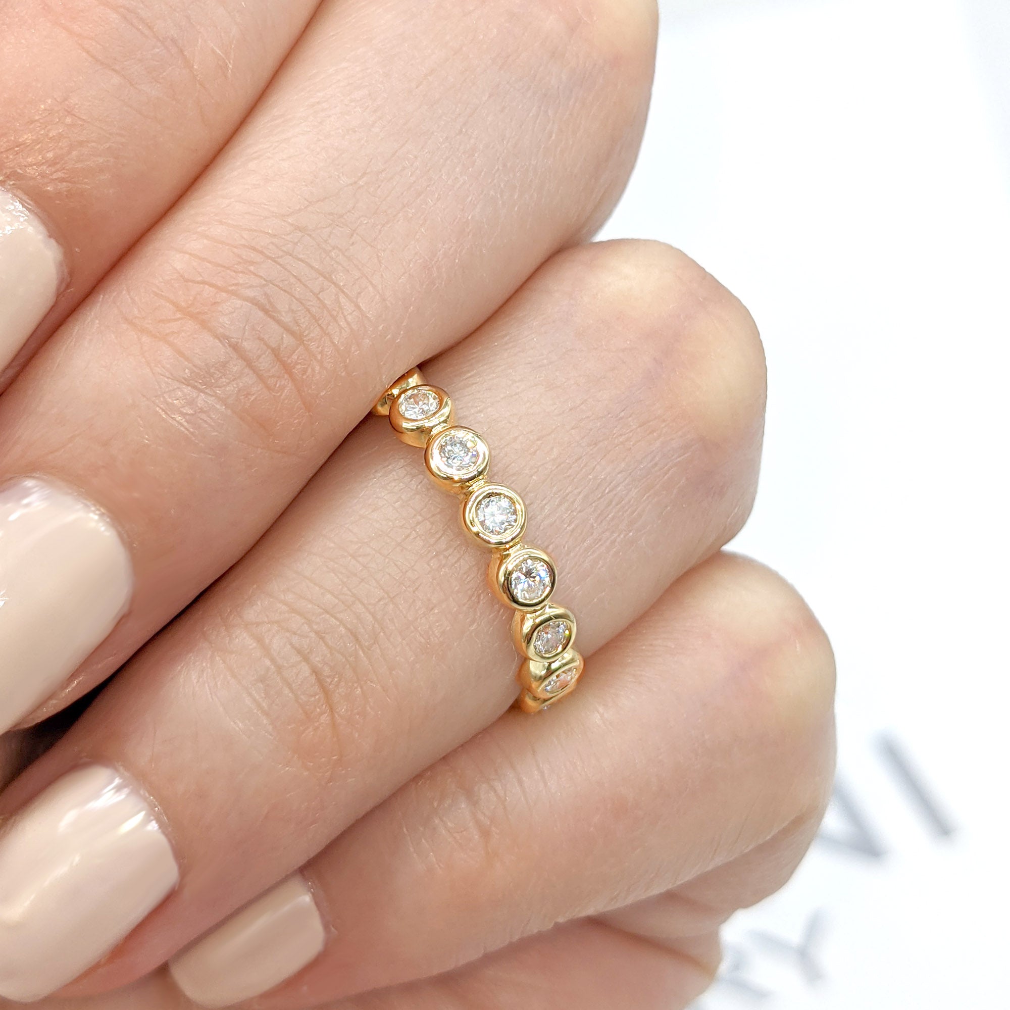 Eternity Band - 14K/18k Solid White Gold / Platinum | Bezel Set Diamond Wedding Eternity Ring | Modern Infinity Design-in 14K/18K White, Yellow, Rose Gold and Platinum - Christmas Jewelry Gift -VIRABYANI