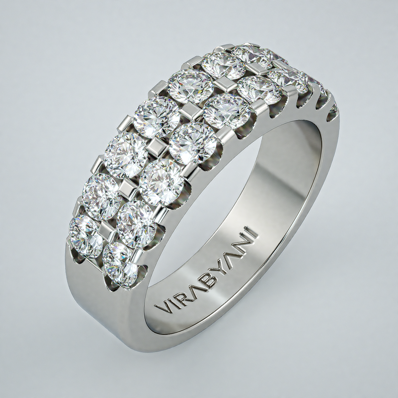2.00 ct. Round Diamond Wedding Band Double Row Anniversary Ring-VIRABYANI