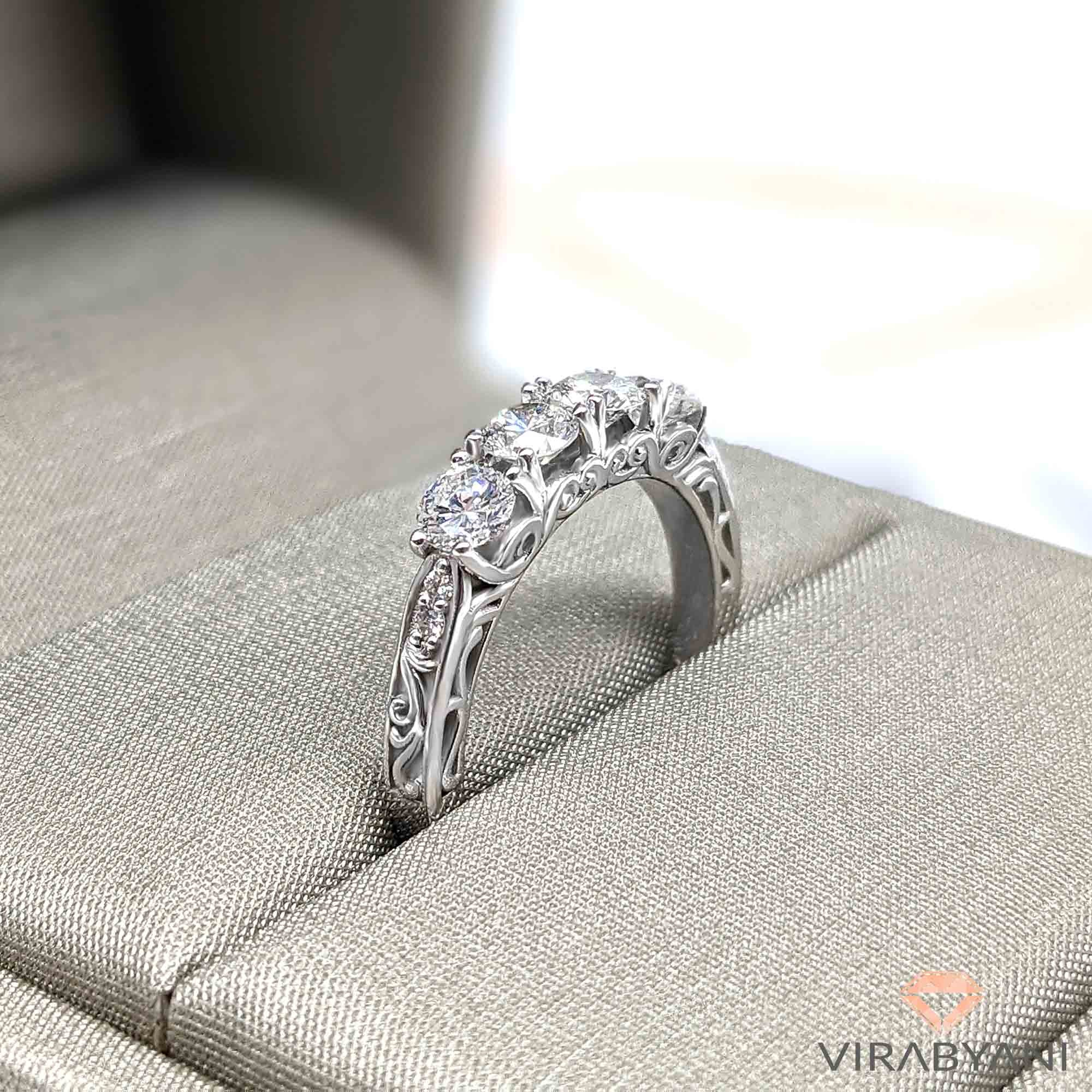 Vintage Inspired 1.0 ct. Diamond Wedding Band Four Stone-VIRABYANI