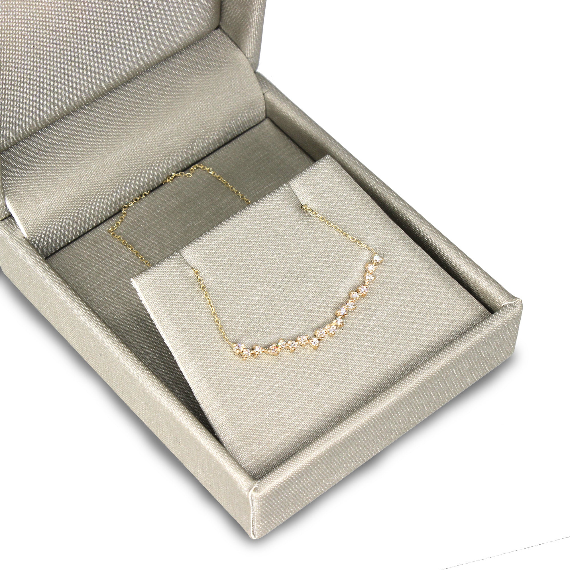 0.27ct. Curved Cluster Diamond Necklace-in 14K/18K White, Yellow, Rose Gold and Platinum - Christmas Jewelry Gift -VIRABYANI